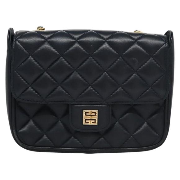 GIVENCHY Chain Shoulder Bag Leather Navy Gold Auth BD271 - Picture 13 of 16